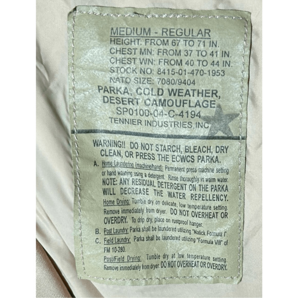 US Army DCU Desert Camo Cold Weather Parka - Medium Regular - 8415-01-470-1953 - Picture 5 of 7